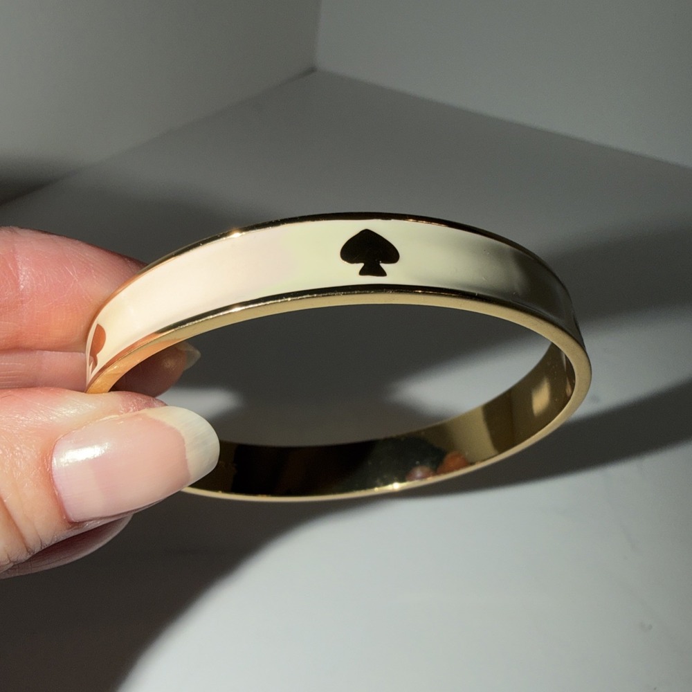 Kate Spade Gold Tone Off White Enamel Hinged Bangle Bracelet Stamped